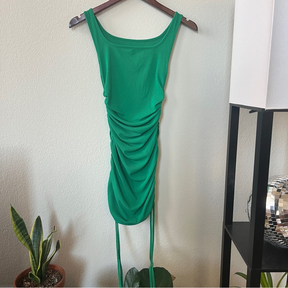 Ribbed Bodycon Mini Dress with Ruching and Ties